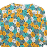 CLIZA Womens Yellow & Teal Floral Blouse Long Sleeve Round Neck Size S Elegant