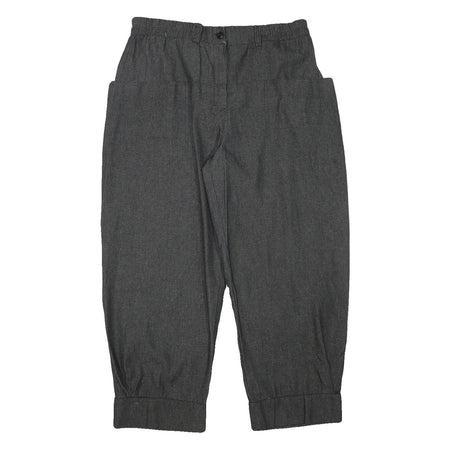 Womens Relaxed Fit Grey Cotton Blend Trousers W34 L28 Zip Closure Elastic Waist