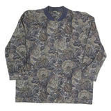 Womens Blue & Grey Floral Button Jacket XL Polyester Blend Woven Bomber Style