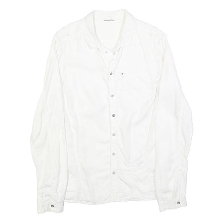 G-STAR Womens White Cotton Blend Shirt M Casual Button-Up Lightweight Summer