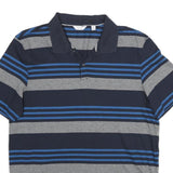 CALVIN KLEIN Mens Navy Blue & Grey Striped Short Sleeve Polo Shirt M Cotton