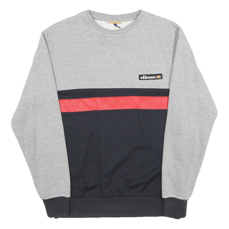 ELLESSE Mens Grey & Black & Red Cotton Blend Sweatshirt Crew Neck S Casual Style