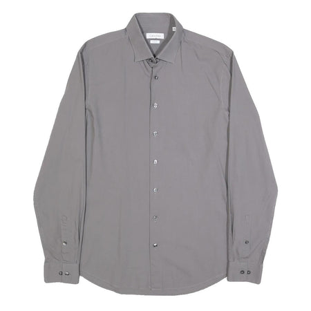 CALVIN KLEIN Mens Grey Plain Shirt S Cotton Blend Casual Button Down Long Sleeve