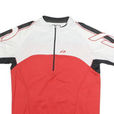 PROTECTION Mens Red & White Modern T-Shirt L Short Sleeve Zip Neck Athletic Bike