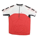 PROTECTION Mens Red & White Modern T-Shirt L Short Sleeve Zip Neck Athletic Bike