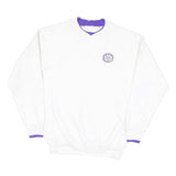 Mens White Sweatshirt Cotton Blend V-Neck M Purple Trim Casual Pullover