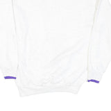 Mens White Sweatshirt Cotton Blend V-Neck M Purple Trim Casual Pullover