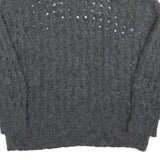 Womens Grey Patterned Cable Knit Crew Neck Wool Blend Jumper S Soft Warm