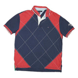 TOMMY HILFIGER Mens Blue & Red Short Sleeve Argyle Polo Shirt L Cotton Blend
