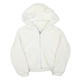 KIZELL Girls White Faux Fur Zip Hooded Jacket S Polyester Blend Cute Ear Detail