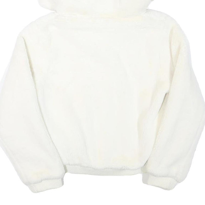KIZELL Girls White Faux Fur Zip Hooded Jacket S Polyester Blend Cute Ear Detail