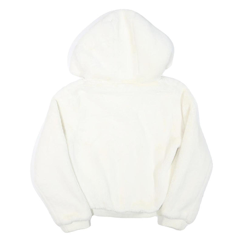 KIZELL Girls White Faux Fur Zip Hooded Jacket S Polyester Blend Cute Ear Detail