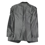 Mens Grey & Black Formal Button Jacket L Polyester Blend Shawl Collar Plain