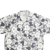CLUB MED Mens Grey & White Floral Shirt L Cotton Hawaiian Casual Summer