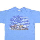 ANVIL Mens Blue Graphic T-Shirt L Short Sleeve Crew Neck Horses Print