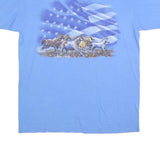 ANVIL Mens Blue Graphic T-Shirt L Short Sleeve Crew Neck Horses Print