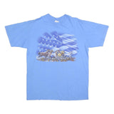 ANVIL Mens Blue Graphic T-Shirt L Short Sleeve Crew Neck Horses Print