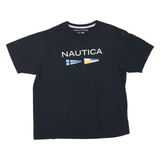 NAUTICA Mens Black Graphic T-Shirt L Short Sleeve Crew Neck Cotton Blend