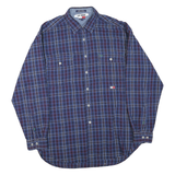 TOMMY JEANS Mens Blue & Red Check Shirt L Casual Cotton Long Sleeve