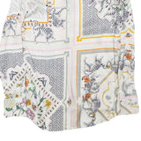 Womens White Printed Long Sleeve V-Neck Top M Patchwork Floral Zebra Design