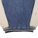 BASIC EDITIONS Mens Blue & Cream Cotton Blend Bomber Jacket M Button Closure