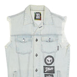 NNIM Mens Blue Denim Sleeveless Patchwork Cotton M Jacket Distressed