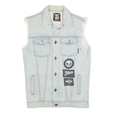 NNIM Mens Blue Denim Sleeveless Patchwork Cotton M Jacket Distressed