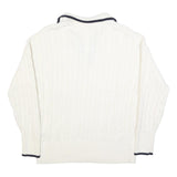 JOULES Womens White Navy Cable Knit Rugby Collar Cotton Blend Jumper UK 14