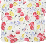 INES Womens White Red Yellow Blue Fruit Print Short Sleeve Shirt L Lightweight