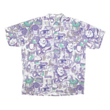 BREMO Mens White Purple & Green Abstract Cotton Shirt XL Casual Summer Pattern