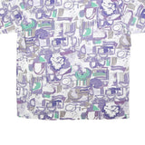 BREMO Mens White Purple & Green Abstract Cotton Shirt XL Casual Summer Pattern