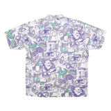 BREMO Mens White Purple & Green Abstract Cotton Shirt XL Casual Summer Pattern