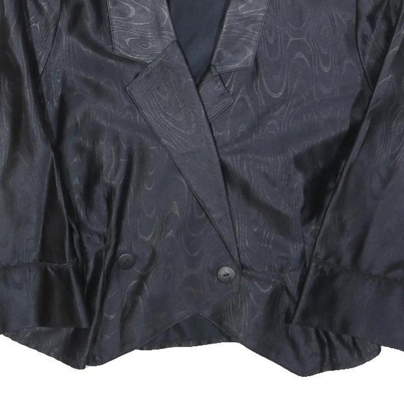 Womens Black Button Polyester Blend Cropped Jacket S Satin Effect Pattern