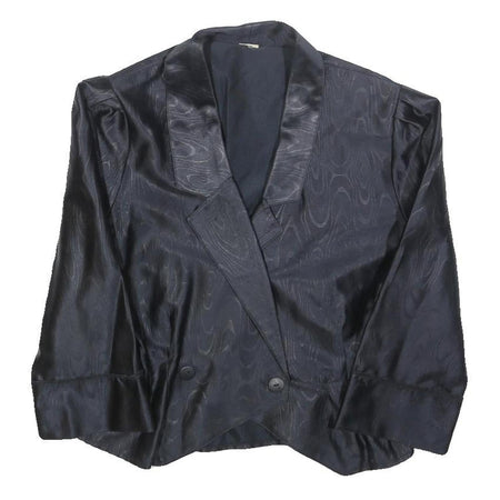 Womens Black Button Polyester Blend Cropped Jacket S Satin Effect Pattern