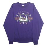 JERZEES Mens Purple Ski Montana Crew Neck L Sweatshirt Cotton Blend Winter