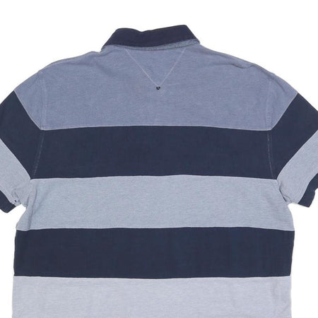TOMMY HILFIGER Mens Blue & Navy Striped Polo Shirt L Cotton Blend Casual