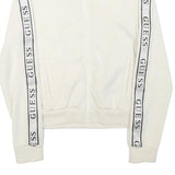 GUESS Womens White Zip Jacket XS Polyester Blend Logo Tape Casual Sportswear