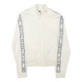 GUESS Womens White Zip Jacket XS Polyester Blend Logo Tape Casual Sportswear