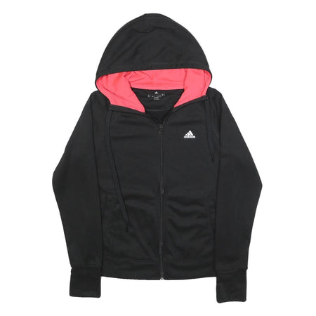 ADIDAS Womens Black & Pink Zip Up Hoodie S Cotton Blend Casual Sweatshirt