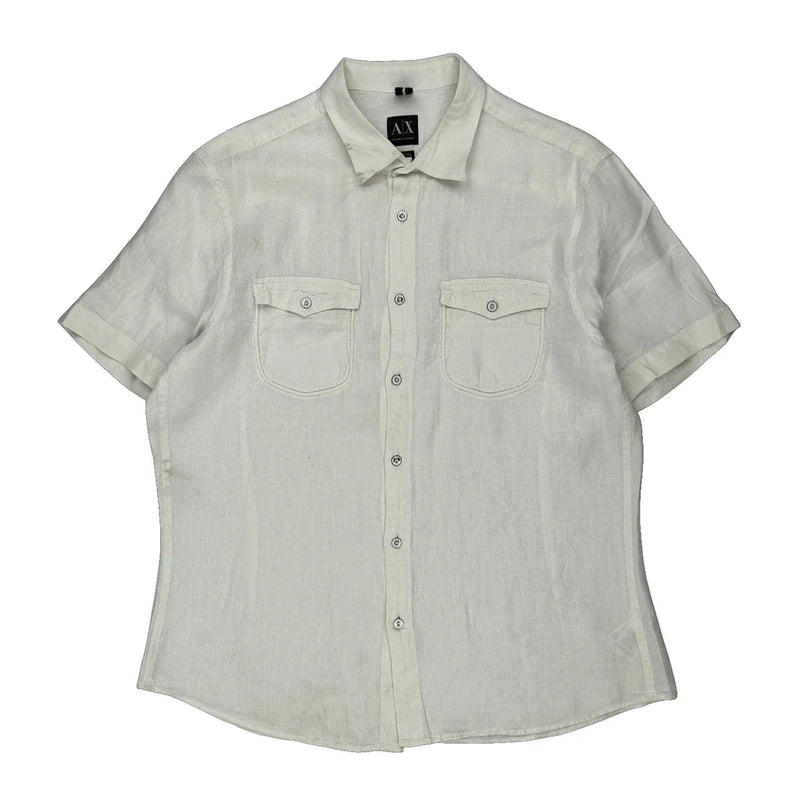 Armani Exchange Short Sleeve Shirt - Large White Linen