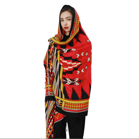 Anyyou 100% Merino Wool Red Native West Silk Satin Large Winter Scarf Pashmina Shawl Bandana Perfect For Women Ladies Fashion Style