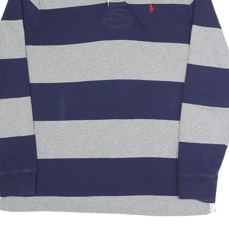 POLO RALPH LAUREN Mens Navy & Grey Rugby Stripe Long Sleeve Polo Shirt M Cotton