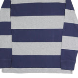 POLO RALPH LAUREN Mens Navy & Grey Rugby Stripe Long Sleeve Polo Shirt M Cotton