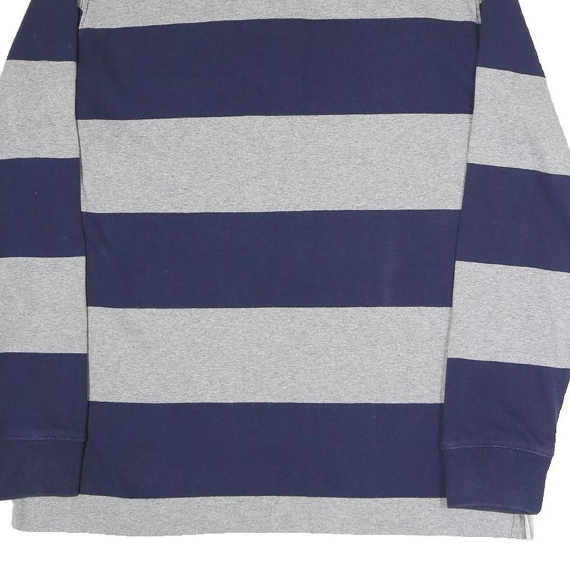 POLO RALPH LAUREN Mens Navy & Grey Rugby Stripe Long Sleeve Polo Shirt M Cotton