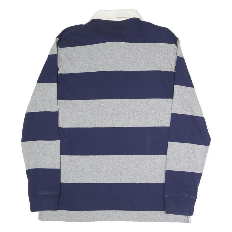 POLO RALPH LAUREN Mens Navy & Grey Rugby Stripe Long Sleeve Polo Shirt M Cotton