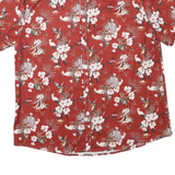 Mens Red Floral Pattern Shirt L Polyester Blend Button Short Sleeve Casual