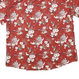 Mens Red Floral Pattern Shirt L Polyester Blend Button Short Sleeve Casual