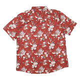 Mens Red Floral Pattern Shirt L Polyester Blend Button Short Sleeve Casual