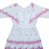 Womens Blue Polyester Floral Print Midi Dress V Neck Short Sleeve L