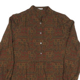 Womens Brown & Red Pattern Cotton Blend Shirt M Long Sleeve Button